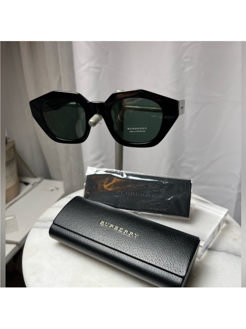 Burberry Black Sunglasses with Dark Green Lenses